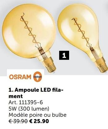 Promotions Ampoule led filament - Osram - Valide de 03/11/2020 à 30/11/2020 chez Zelfbouwmarkt