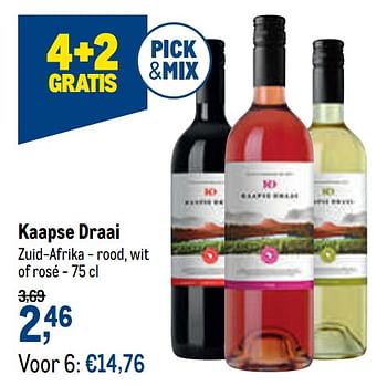 Promoties Kaapse draai zuid-afrika - rood, wit of rosé - Rode wijnen - Geldig van 04/11/2020 tot 17/11/2020 bij Makro