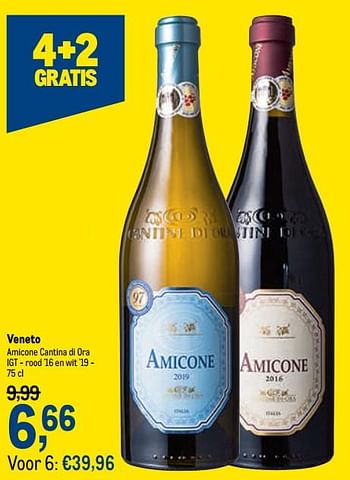 Promoties Veneto amicone cantina di ora igt - rood `16 en wit `19 - Rode wijnen - Geldig van 04/11/2020 tot 17/11/2020 bij Makro