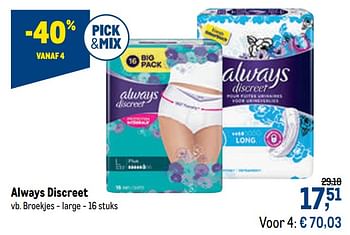 Promoties Always discreet broekjes - large - Always - Geldig van 04/11/2020 tot 17/11/2020 bij Makro