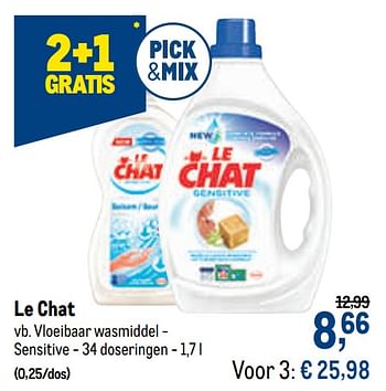 Promoties Le chat vloeibaar wasmiddel - sensitive - Le Chat - Geldig van 04/11/2020 tot 17/11/2020 bij Makro