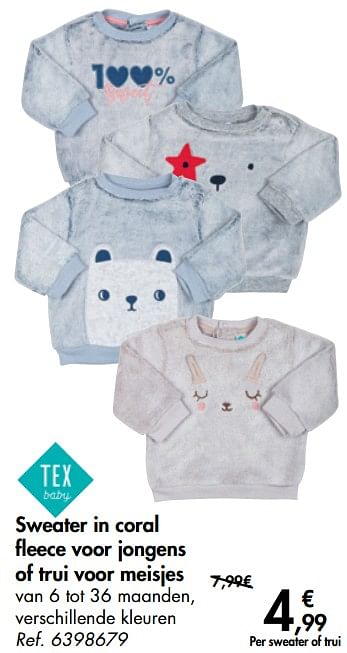 Promoties Sweater in coral fleece voor jongens of trui voor meisjes - Tex Baby - Geldig van 28/10/2020 tot 09/11/2020 bij Carrefour