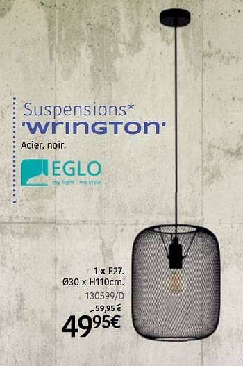 Promotions Suspensions wrington - Eglo - Valide de 15/10/2020 à 08/11/2020 chez HandyHome