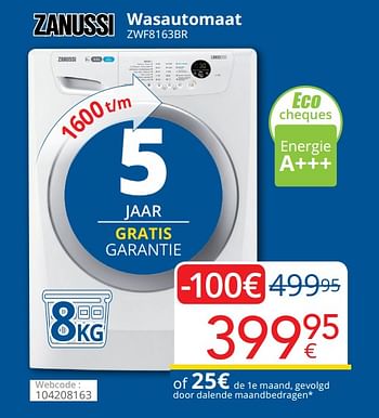 Promoties Zanussi wasautomaat zwf8163br - Zanussi - Geldig van 26/10/2020 tot 22/11/2020 bij Eldi