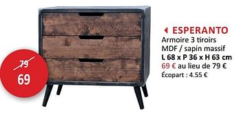 Promotions Esperanto armoire 3 tiroirs mdf - sapin massif - Produit maison - Weba - Valide de 23/10/2020 à 16/11/2020 chez Weba