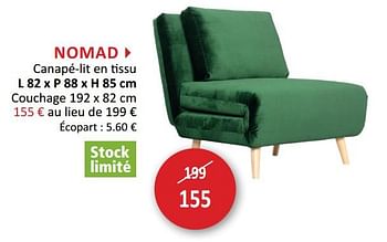 Promotions Nomad canapé-lit en tissu - Produit maison - Weba - Valide de 23/10/2020 à 16/11/2020 chez Weba