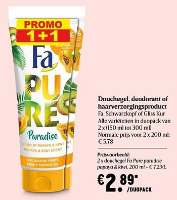 Promoties Douchegel fa pure paradise papaya & kiwi, - Fa - Geldig van 29/10/2020 tot 04/11/2020 bij Delhaize