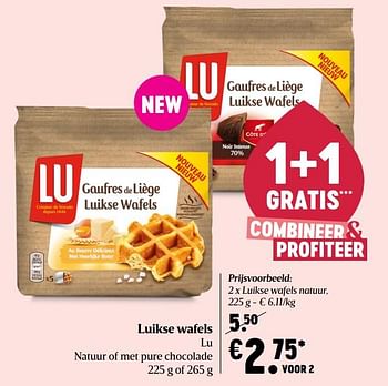 Promoties Luikse wafels lu natuur of met pure chocolade - Lu - Geldig van 29/10/2020 tot 04/11/2020 bij Delhaize