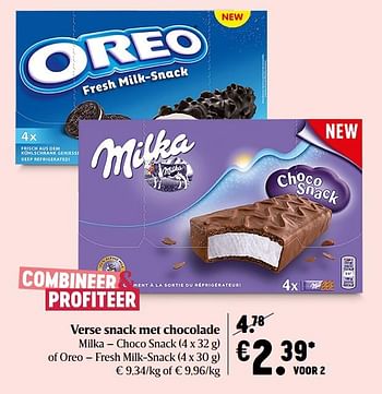 Promoties Verse snack met chocolade milka - choco snack of oreo - fresh milk-snack - Milka - Geldig van 29/10/2020 tot 04/11/2020 bij Delhaize