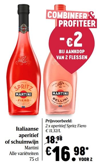 Promoties Italiaanse aperitief of schuimwijn martini - Schuimwijnen - Geldig van 29/10/2020 tot 04/11/2020 bij Delhaize