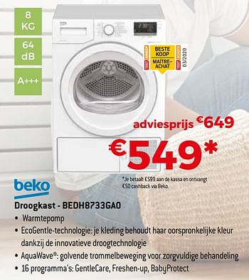 Promoties Beko droogkast - bedh8733ga0 - Beko - Geldig van 01/11/2020 tot 30/11/2020 bij Exellent