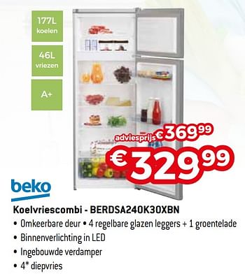 Promotions Beko koelvriescombi - berdsa240k30xbn - Beko - Valide de 01/11/2020 à 30/11/2020 chez Exellent