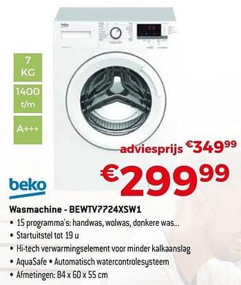 Promoties Beko wasmachine - bewtv7724xsw1 - Beko - Geldig van 01/11/2020 tot 30/11/2020 bij Exellent