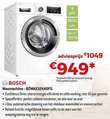 Promoties Bosch wasmachine - bowax32k40fg - Bosch - Geldig van 01/11/2020 tot 30/11/2020 bij Exellent