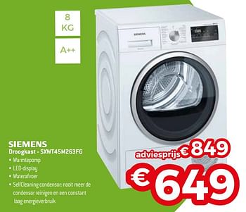 Promotions Siemens droogkast - sxwt45m263fg - Siemens - Valide de 01/11/2020 à 30/11/2020 chez Exellent