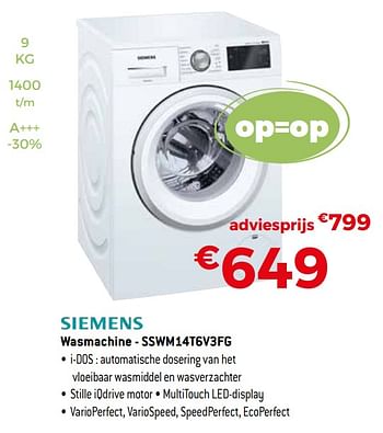 Promotions Siemens wasmachine - sswm14t6v3fg - Siemens - Valide de 01/11/2020 à 30/11/2020 chez Exellent