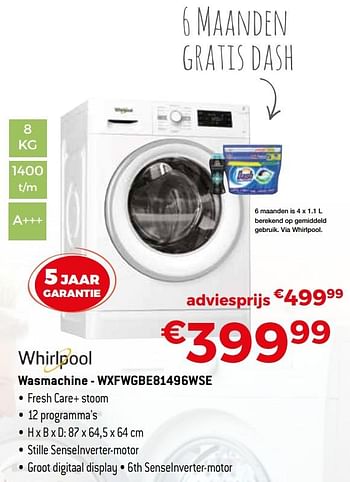 Promoties Whirlpool wasmachine - wxfwgbe81496wse - Whirlpool - Geldig van 01/11/2020 tot 30/11/2020 bij Exellent