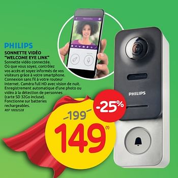 Promoties Philips sonnette vidéo welcome eye link - Philips - Geldig van 12/11/2020 tot 16/11/2020 bij BricoPlanit