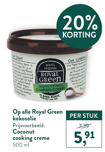 Promoties Coconut cooking creme - Royal Green - Geldig van 02/11/2020 tot 29/11/2020 bij Holland & Barret