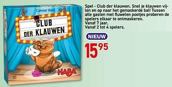 Promoties Spel - club der klauwen. snel je klauwen vij- len en op naar het gemaskerde bal! tussen alle gasten met fluwelen pootjes proberen de spelers elkaar te - Haba - Geldig van 26/10/2020 tot 06/12/2020 bij B-Toys