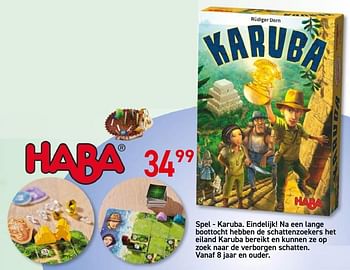 Promoties Spel - karuba. eindelijk! na een lange boottocht hebben de schattenzoekers het eiland karuba bereikt en kunnen ze op zoek naar de verborgen schatten. - Haba - Geldig van 26/10/2020 tot 06/12/2020 bij B-Toys