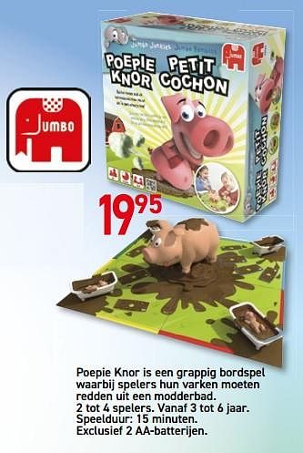 Promoties Poepie knor is een grappig bordspel waarbij spelers hun varken moeten redden uit een modderbad. - Jumbo - Geldig van 26/10/2020 tot 06/12/2020 bij Vavantas