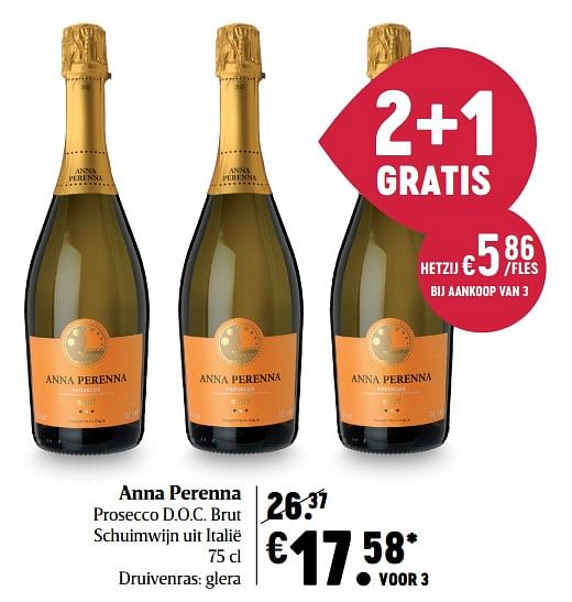 Schuimwijnen Anna perenna prosecco d.o.c. brut schuimwijn uit