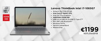 Promoties Lenovo thinkbook intel i7-1065g7 - Lenovo - Geldig van 01/11/2020 tot 30/11/2020 bij Compudeals