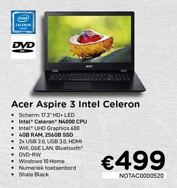 Promoties Acer aspire 3 intel celeron - Acer - Geldig van 01/11/2020 tot 30/11/2020 bij Compudeals