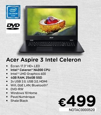 Promotions Acer aspire 3 intel celeron - Acer - Valide de 01/11/2020 à 30/11/2020 chez Compudeals