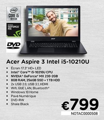 Promoties Acer aspire 3 intel i5-10210u - Acer - Geldig van 01/11/2020 tot 30/11/2020 bij Compudeals