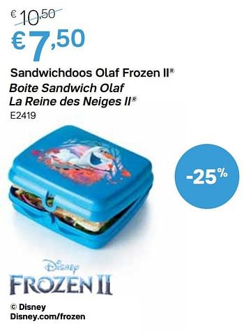 Promotions Sandwichdoos olaf frozen ii boite sandwich olaf la reine des neiges ii - Produit Maison - Tupperware - Valide de 02/11/2020 à 29/11/2020 chez Tupperware