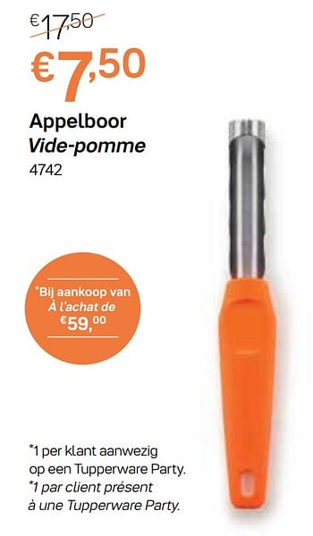 Promotions Appelboor vide-pomme - Produit Maison - Tupperware - Valide de 02/11/2020 à 29/11/2020 chez Tupperware