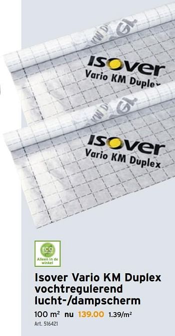 Promotions Isover vario km duplex vochtregulerend lucht--dampscherm - Isover - Valide de 18/11/2020 à 01/12/2020 chez Gamma