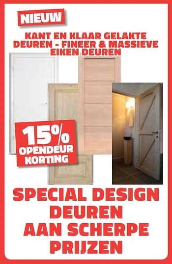 Promoties 15% opendeur korting special design deuren aan scherpe prijzen - Huismerk - Bouwcenter Frans Vlaeminck - Geldig van 06/11/2020 tot 15/11/2020 bij Bouwcenter Frans Vlaeminck