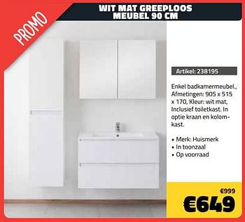 Promoties Wit mat greeploos meubel - Huismerk - Bouwcenter Frans Vlaeminck - Geldig van 06/11/2020 tot 15/11/2020 bij Bouwcenter Frans Vlaeminck