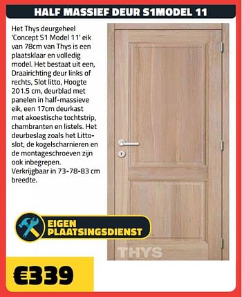 Promoties Half massief deur s1model 11 - Huismerk - Bouwcenter Frans Vlaeminck - Geldig van 06/11/2020 tot 15/11/2020 bij Bouwcenter Frans Vlaeminck