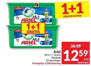Promoties Ariel all in 1 + active waspods - Ariel - Geldig van 10/11/2020 tot 15/11/2020 bij Intermarche