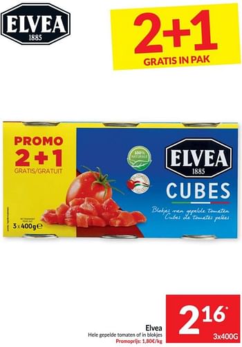 Promoties Elvea hele gepelde tomaten of in blokjes - Elvea - Geldig van 10/11/2020 tot 15/11/2020 bij Intermarche