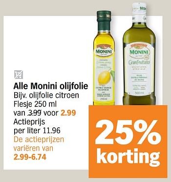 Promoties Olijfolie citroen flesje - Monini - Geldig van 09/11/2020 tot 15/11/2020 bij Albert Heijn