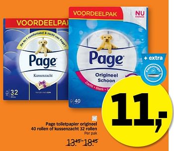 Promoties Page toiletpapier origineel 40 rollen of kussenzacht 32 rollen - Page - Geldig van 09/11/2020 tot 15/11/2020 bij Albert Heijn