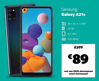 Promoties Samsung galaxy a21s - Samsung - Geldig van 10/11/2020 tot 05/12/2020 bij Base