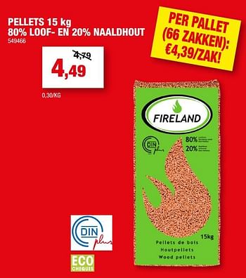 Promotions Pellets 15 kg 80% loof- en 20% naaldhout - Fireland - Valide de 11/11/2020 à 15/11/2020 chez Hubo