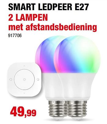 Promotions Smart ledpeer e27 2 lampen met afstandsbediening - Prolight - Valide de 11/11/2020 à 15/11/2020 chez Hubo