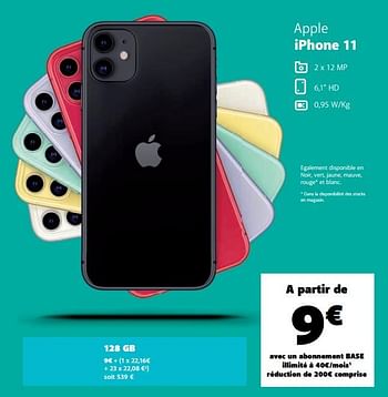 Promotions Apple iphone 11 128 gb - Apple - Valide de 10/11/2020 à 05/12/2020 chez Base