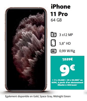 Promotions Apple iphone 11 pro 64 gb - Apple - Valide de 10/11/2020 à 05/12/2020 chez Base
