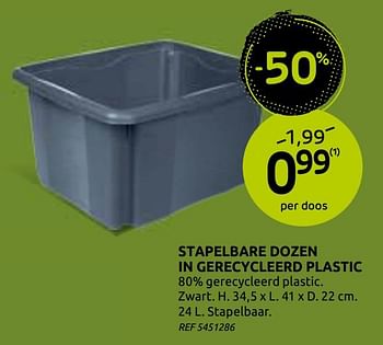 Promoties Stapelbare dozen in gerecycleerd plastic - Huismerk - BricoPlanit - Geldig van 18/11/2020 tot 30/11/2020 bij BricoPlanit