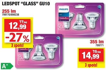 Promoties Ledspot glass gu10 - Philips - Geldig van 04/11/2020 tot 15/11/2020 bij Hubo