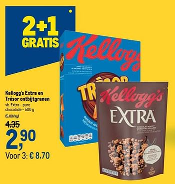 Promoties Kellogg`s extra en trésor ontbijtgranen extra - pure chocolade - Kellogg's - Geldig van 18/11/2020 tot 01/12/2020 bij Makro