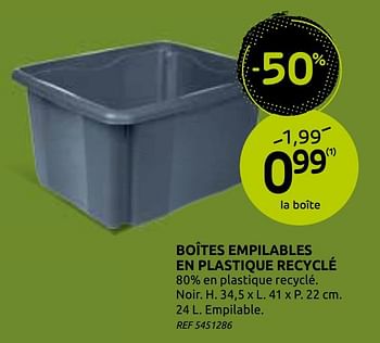 Promotions Boîte empilable en plastique recyclé - Produit maison - BricoPlanit - Valide de 18/11/2020 à 30/11/2020 chez BricoPlanit